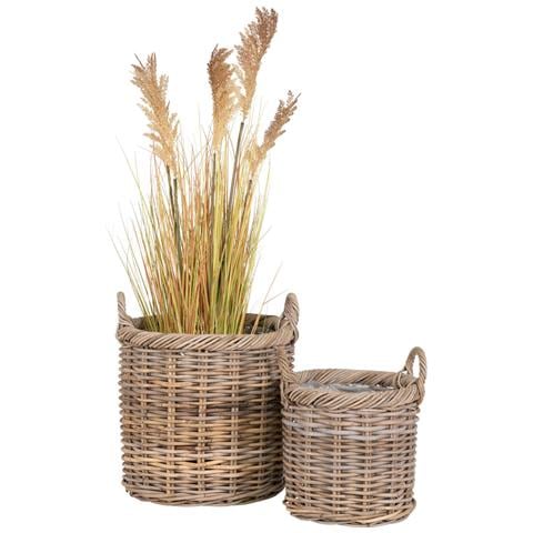 Set Di 2 Cesti Gili Rotondi In Rattan Kubu Naturale Con Manici - 30 E 40 Cm - Foto 2