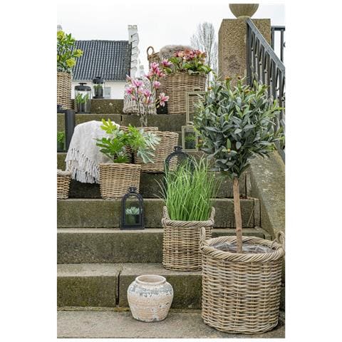 Set Di 2 Cesti Gili Rotondi In Rattan Kubu Naturale Con Manici - 30 E 40 Cm - Foto 5