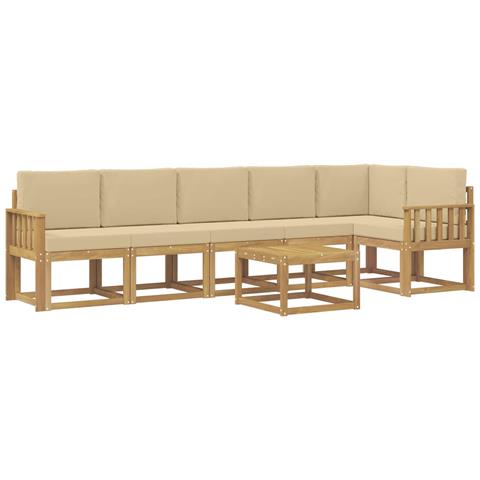 Set di divani da esterno 7 pcs Bianco e Beige Poliestere - Foto 1