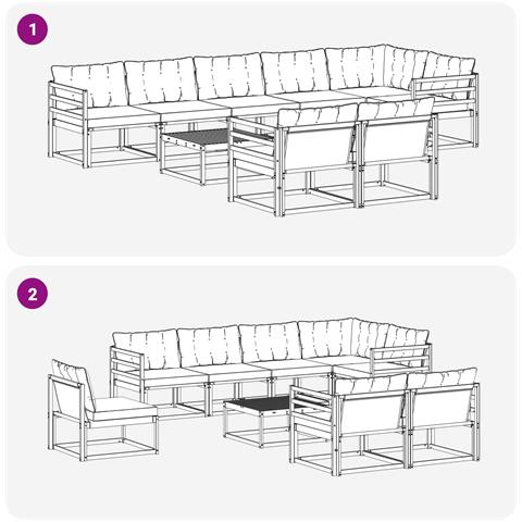 Set di divani da esterno 9 pcs Bianco e Nero 79 x 79 x 37 cm - Foto 9
