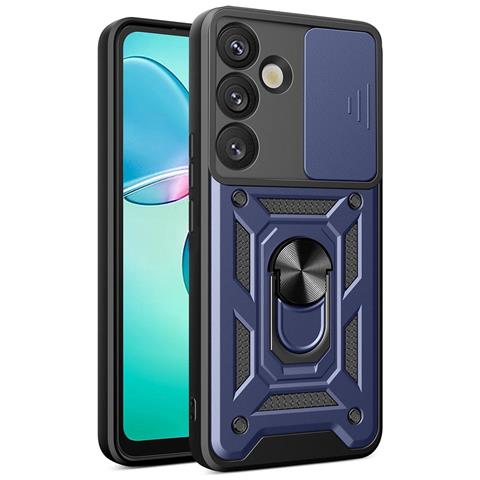Custodia Hybrid Armor Camshield Con Fotocamera E Anello Metallico Per Samsung Galaxy S25+. Blu - Foto 1