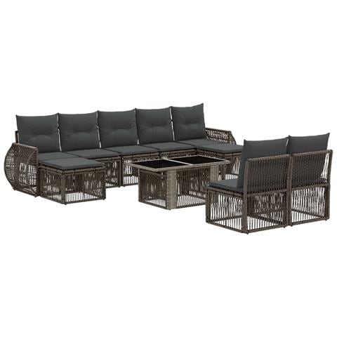 Set Divano da Giardino 10 pz Grigio e Grigio Scuro polyrattan - Foto 1