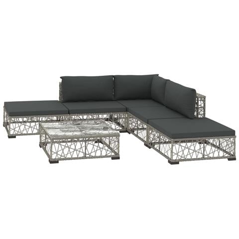 Set Divani da Giardino 6 pz con Cuscini in Polyrattan Grigio - Foto 1