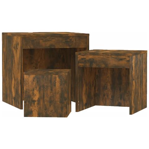 Tavolini Impilabili 3 Pz Rovere Fumo In Legno Multistrato - Foto 7