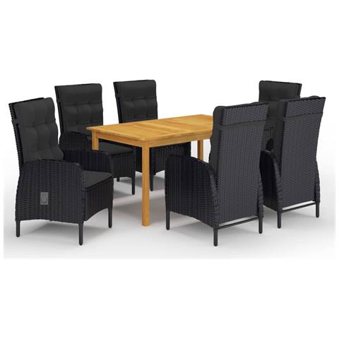 Set Da Pranzo Da Giardino 7 Pz Nero - Foto 1