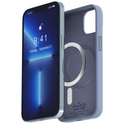 Cover Icon In Silicone Per Iphone 14 Plus Compatibile Con Magsafe, Blu - Foto 1