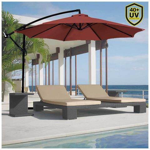 Ombrellone Giardino Decentrato 3x3 Mt Rosso Vino Palo Alluminio Gazebo Piscina - Foto 1