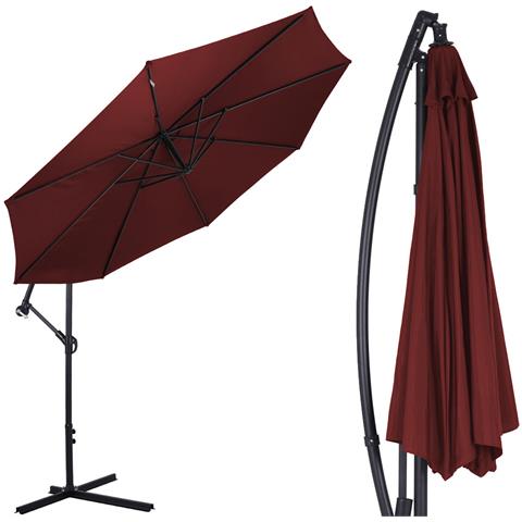 Ombrellone Giardino Decentrato 3x3 Mt Rosso Vino Palo Alluminio Gazebo Piscina - Foto 4