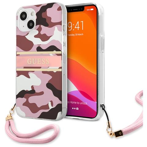 Cover Per Iphone 13 Camo Con Cordino In Nylon, Rosa - Foto 2