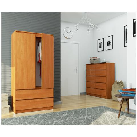 Armadio A 2 Ante Battenti E Cassetti S90, 90x51x180 cm, Colore Ontano - Foto 8