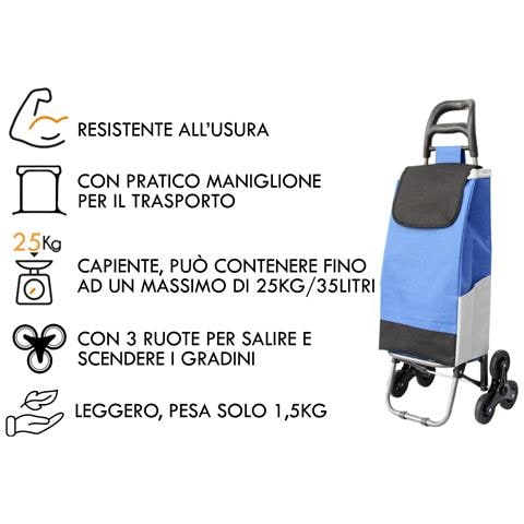 Carrello Spesa Con Ruote Trolley Portaspesa Con Manico Romeo Carrello Blu - Foto 2