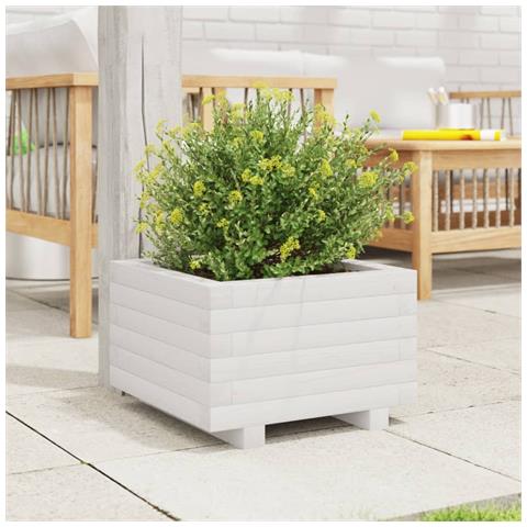 Fioriera Da Giardino Bianca 40x40x26,5cm Legno Massello Di Pino - Foto 3