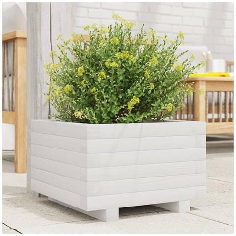 Fioriera Da Giardino Bianca 40x40x26,5cm Legno Massello Di Pino - Foto 1
