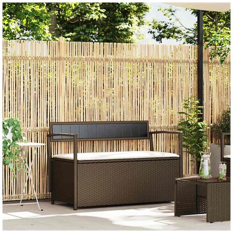 Panca Portaoggetti da Giardino con Cuscino Marrone Polyrattan - Foto 1