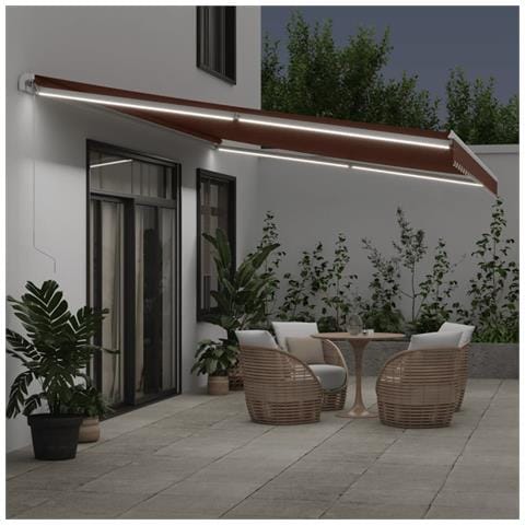 Tenda Da Sole Retrattile Manuale Con Led Marrone 600x350 Cm - Foto 3