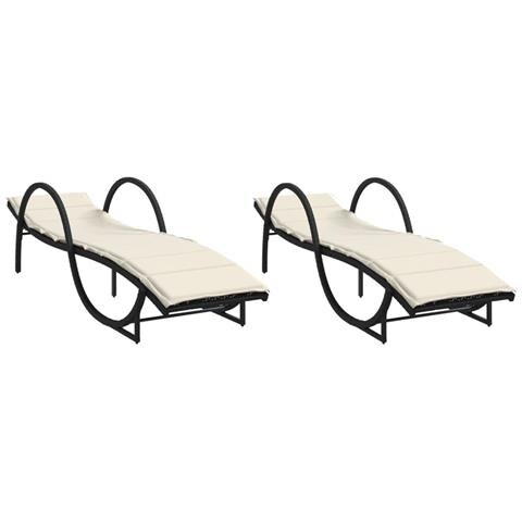 Lettini Prendisole 2 Pz Con Cuscini Neri In Polyrattan - Foto 2