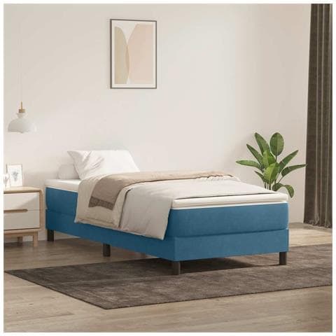 Letto A Molle Senza Materasso Blu Scuro 80x220 Cm Velluto - Foto 1