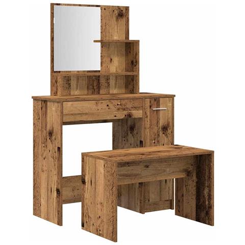 Set Tavolo Da Toeletta Legno Antico In Legno Multistrato - Foto 2