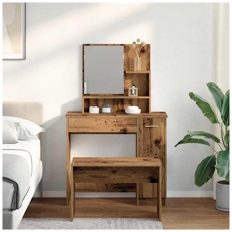 Set Tavolo Da Toeletta Legno Antico In Legno Multistrato - Foto 3