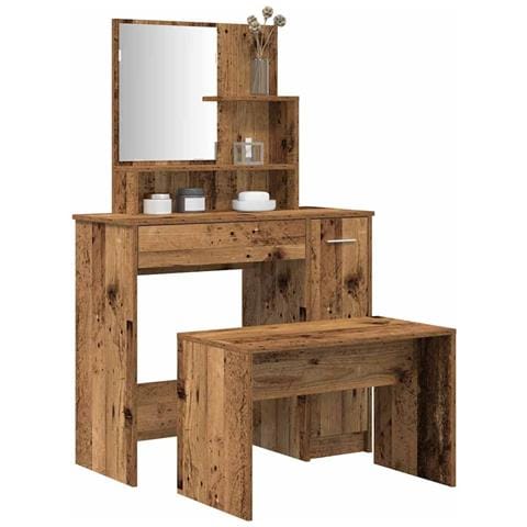 Set Tavolo Da Toeletta Legno Antico In Legno Multistrato - Foto 1