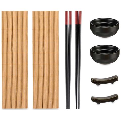 Set Sushi Ceramica E Bambù 8 Pezzi 16,5x30x3 Cm. Colore Del Legno - Foto 2