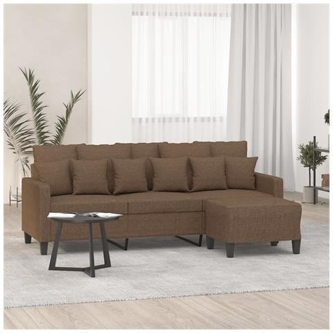 Divano a 3 Posti con Poggiapiedi Marrone 180 cm in Tessuto - Foto 2