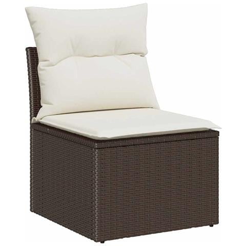 Set di divani da giardino 5 pezzi con cuscini marroni in rattan PE, Divano da giardino 2 posti con spazio di stoccaggio e cuscini marroni in rattan PE - Foto 2