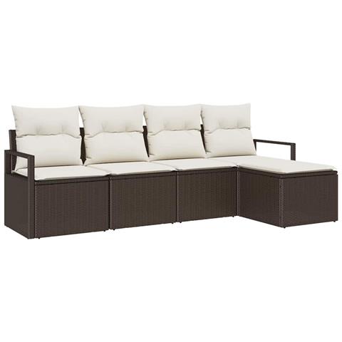 Set di divani da giardino 5 pezzi con cuscini marroni in rattan PE, Divano da giardino 2 posti con spazio di stoccaggio e cuscini marroni in rattan PE - Foto 1