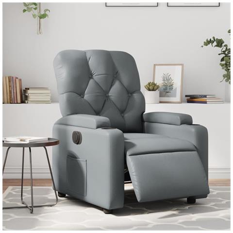 Poltrona Reclinabile Elettrica Grigia in Similpelle - Foto 2