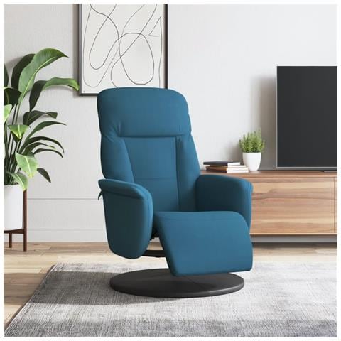 Poltrona Reclinabile con Poggiapiedi Blu in Velluto - Foto 2