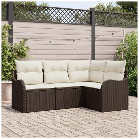 Set Divano da Giardino  4 Pezzi con Cuscini Rattan Polirattan Marrone, Divano da Giardino  2 Posti con Cuscini Rattan Polirattan Marrone - Foto 2