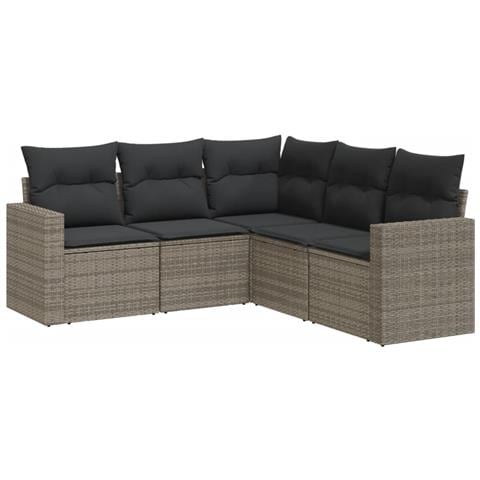 Set Divano da Giardino 5 pz con Cuscini Grigio in Polyrattan - Foto 1