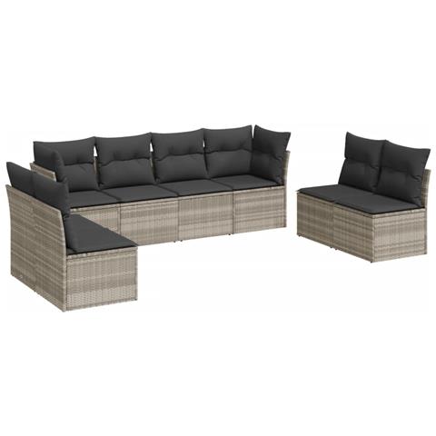 Set Divano da Giardino 8pz con Cuscini Grigio Chiaro Polyrattan - Foto 1