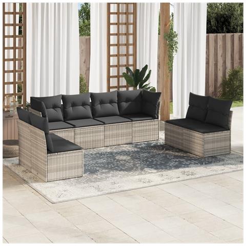 Set Divano da Giardino 8pz con Cuscini Grigio Chiaro Polyrattan - Foto 2