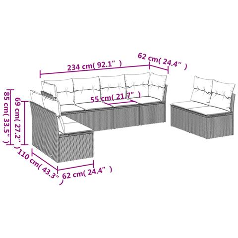 Set Divano da Giardino 8pz con Cuscini Grigio Chiaro Polyrattan - Foto 3