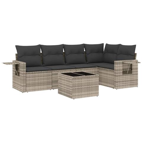 Set Divano da Giardino 6pz con Cuscini Grigio Chiaro Polyrattan - Foto 1