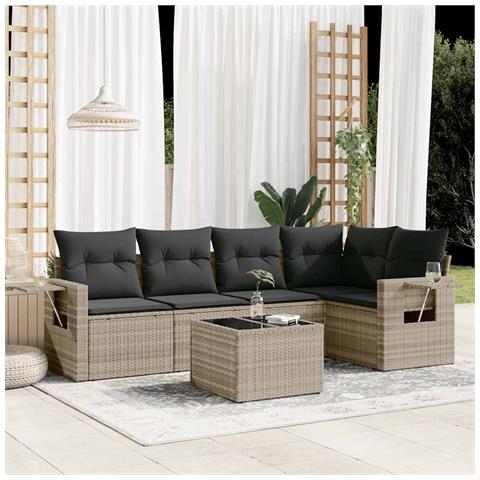 Set Divano da Giardino 6pz con Cuscini Grigio Chiaro Polyrattan - Foto 2