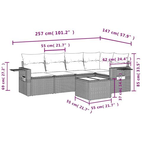 Set Divano da Giardino 6pz con Cuscini Grigio Chiaro Polyrattan - Foto 9