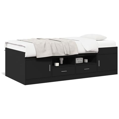 Divano Letto Con Cassetti Senza Materasso Nero 100x200 Cm - Foto 1
