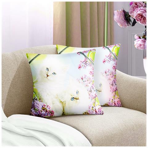 Set Di 2 Copricuscini 40x40 Cm Design Gatto Bianco - Foto 5