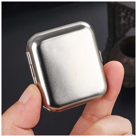 Posacenere Tascabile Mini Quadrato - Porta Cenere Portatile In Metallo Argento - Foto 5