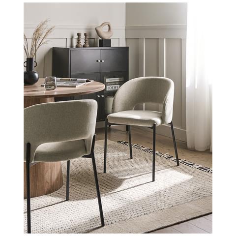Set Di 2 Sedie Da Pranzo Penny Tessuto Beige Sabbia - Foto 1
