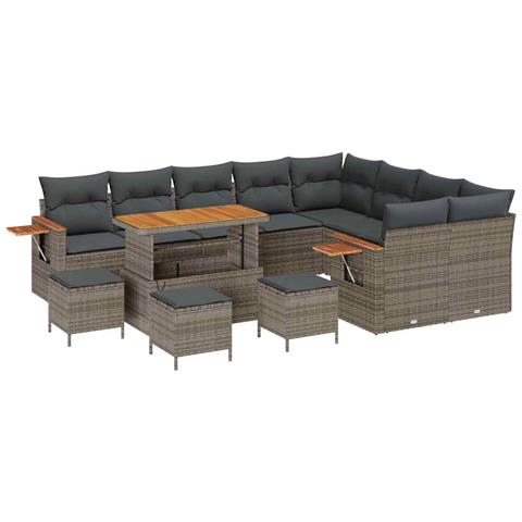 Set Divano da Giardino con cuscino 13 pcs Grigio Poly Rattan - Foto 1