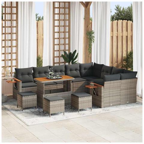 Set Divano da Giardino con cuscino 13 pcs Grigio Poly Rattan - Foto 2