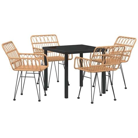 Set da Pranzo per Giardino 5 pcs Marrone Poly Rattan - Foto 1