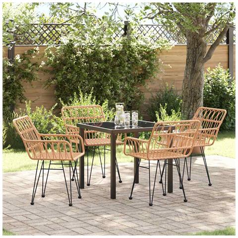 Set da Pranzo per Giardino 5 pcs Marrone Poly Rattan - Foto 2