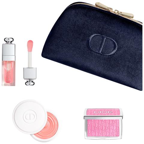 Natural Glow Ritual Set : Backstage Rosy Glow, Blush Compact Powder, 001, Pink, 4.6 G + Addict, Glossy, Lip Oil, 001, Pink, 6 Ml + Abricot, Fortifying, Nail Cream Treatment, 8 G + Textile Makeup Bag, Blue - Foto 1