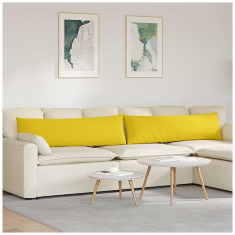 Cuscini da Divano 2 pcs Giallo Chiaro 145 x 40 cm Tessuto - Foto 2