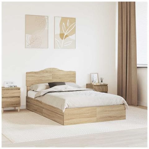 Letto con Contenitore con testiera Rovere Sonoma 135 x 190 cm - Foto 2