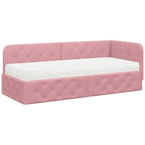 Cornice del letto ad angolo Rosa 80 x 200 cm Velluto - Foto 1